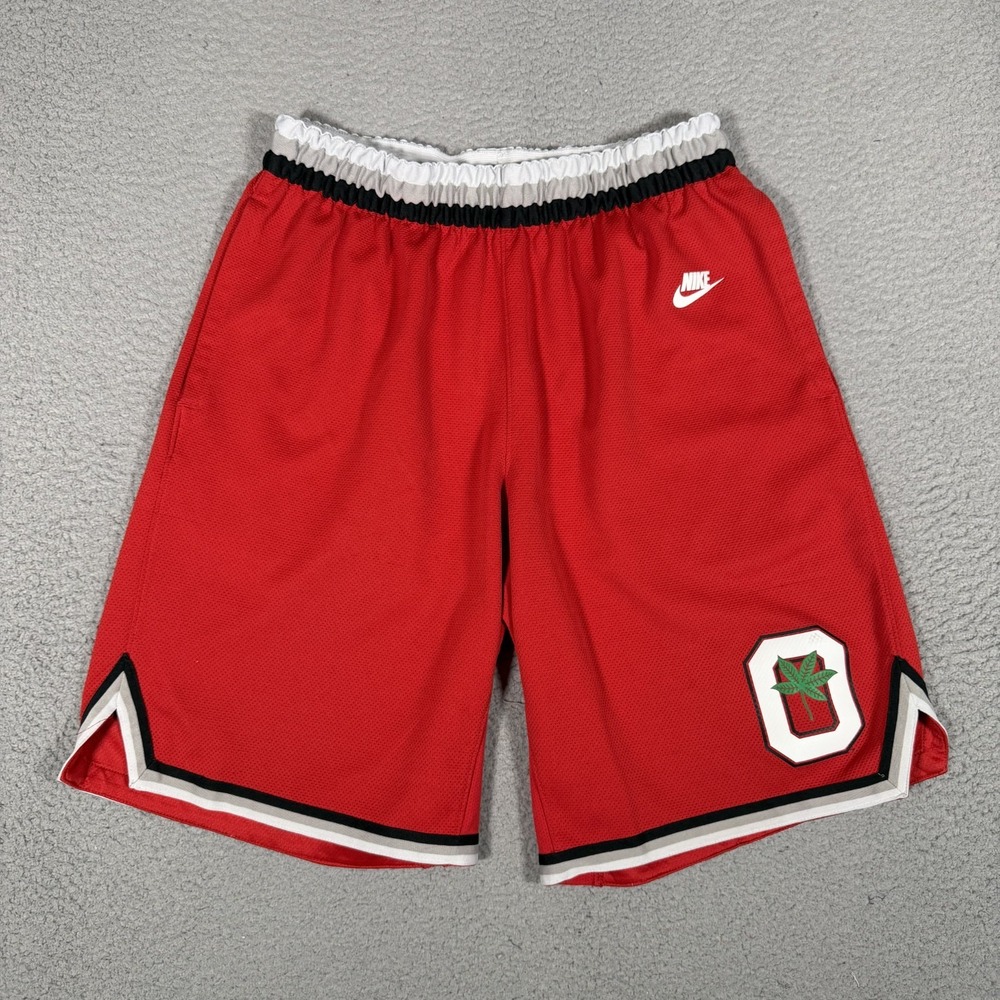 Nike Shorts Mens XL Red Athletic Basketball Gym Workout Elastic Waist Logo Leaf